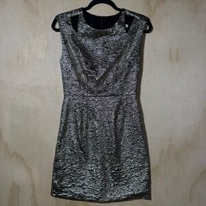 Arden B Silver Metallic‎ Brocade Cocktail Dress Womens Small Party Mini Dress